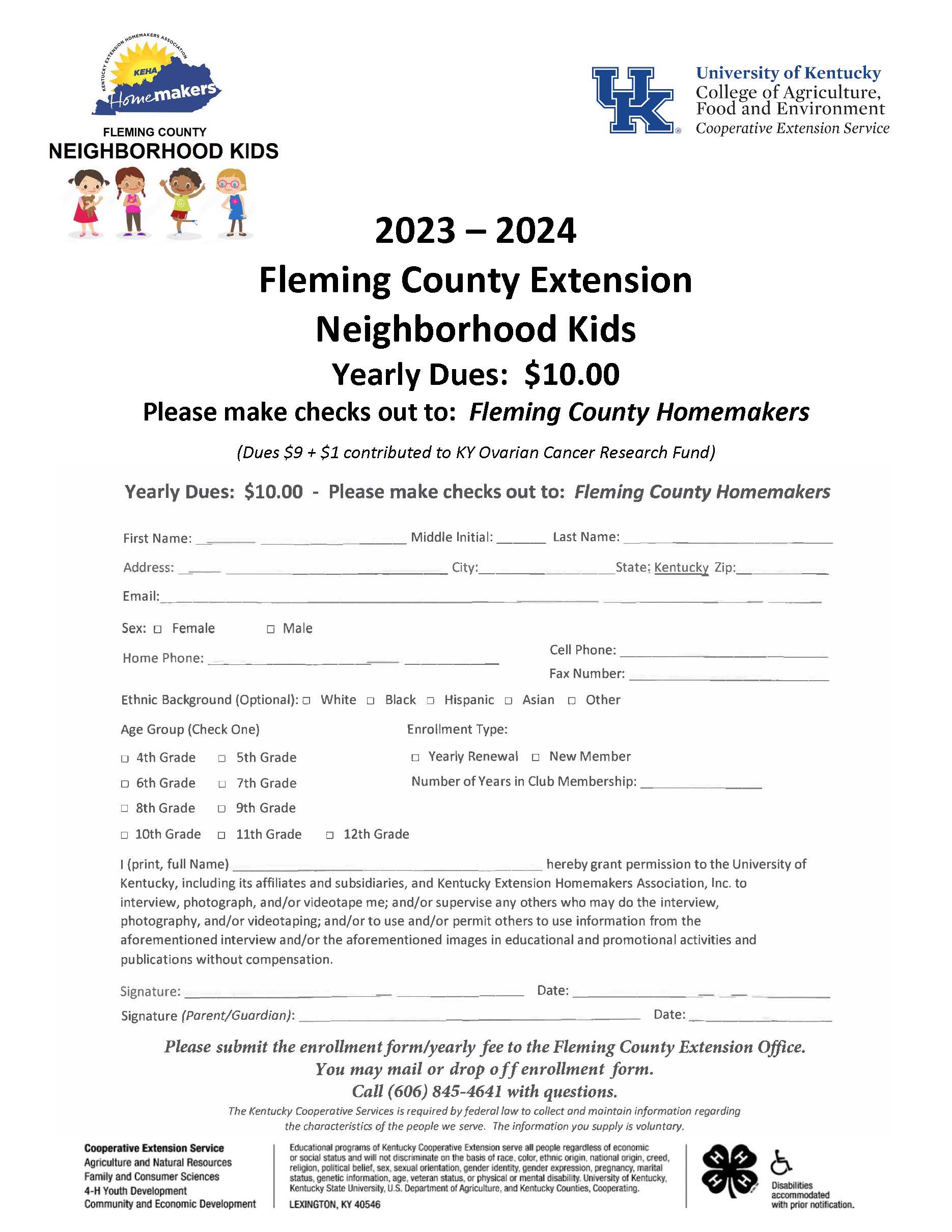 2023-2024 Neighborhood Kids Enrollment Form