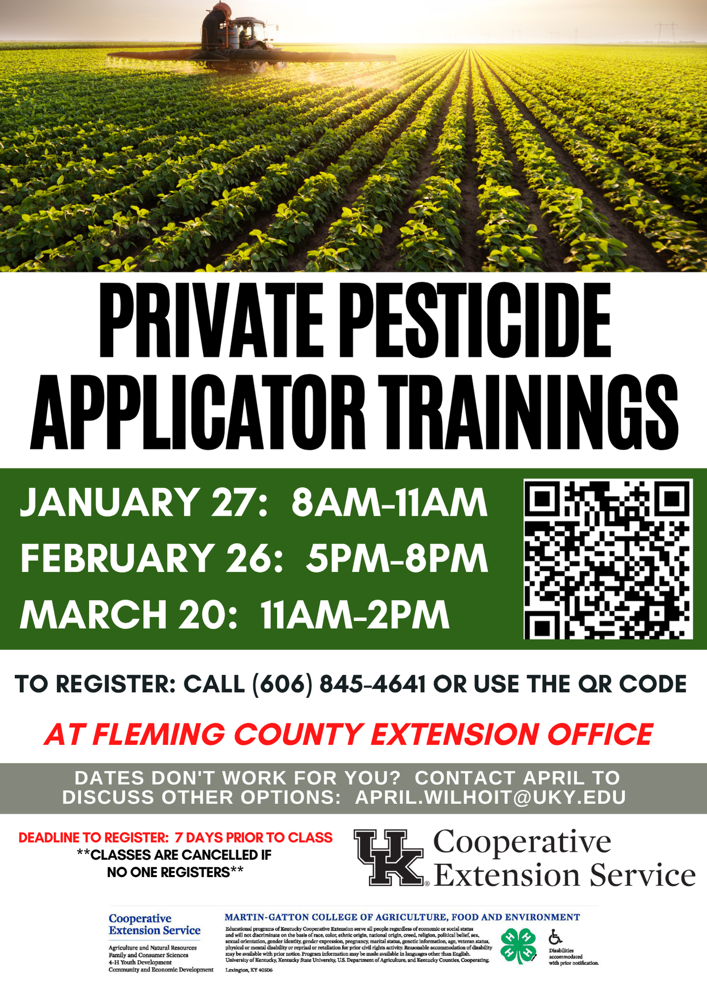 2026 Private Pesticide Applicator Trainings flyer image