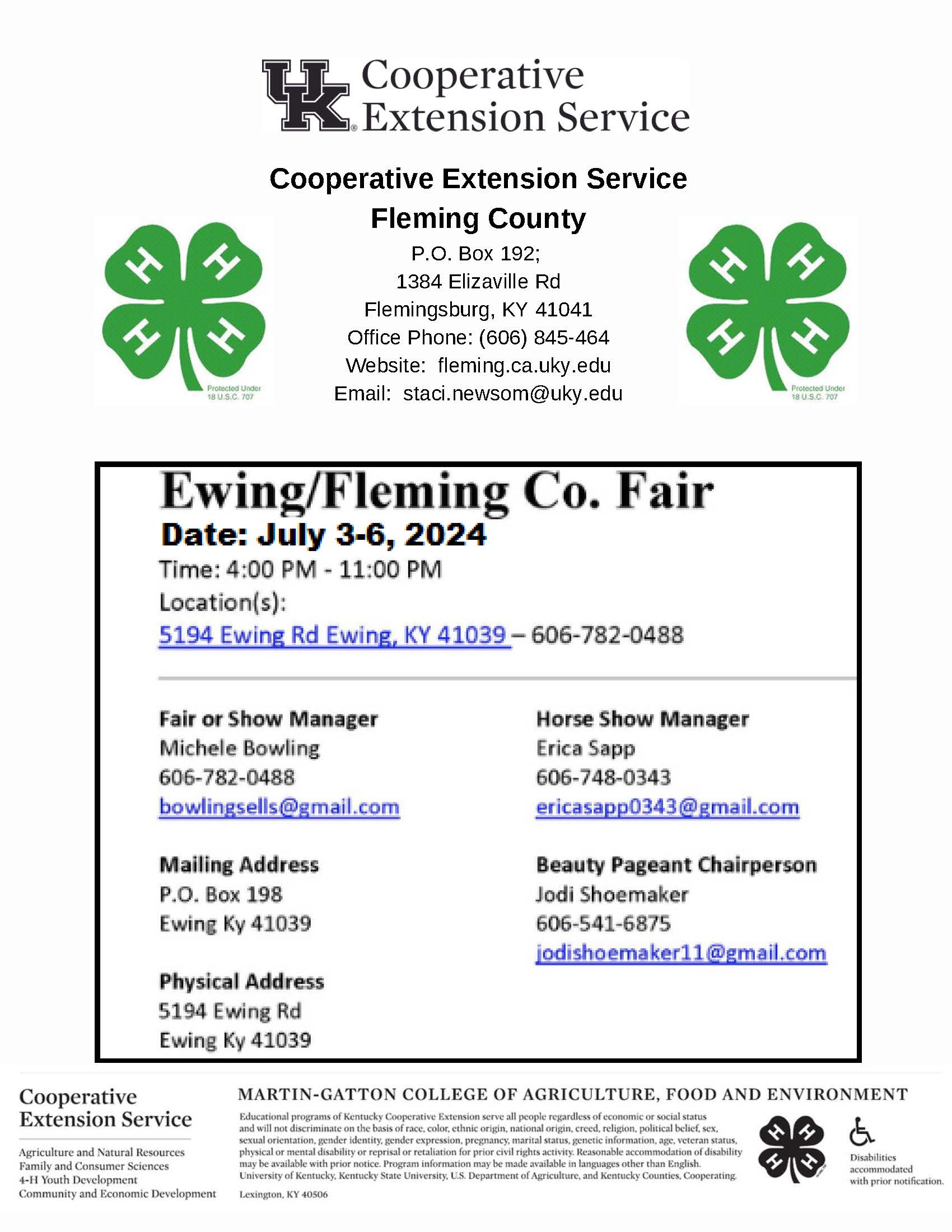 Ewing- Fleming County Fair info