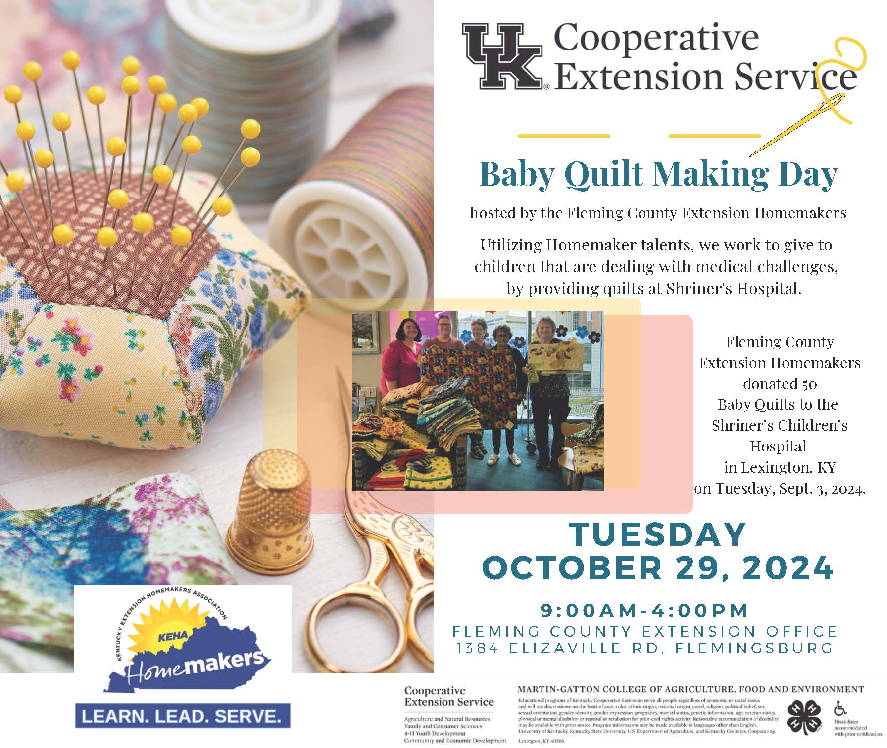 Baby Quilt Making Day flyer October 2024