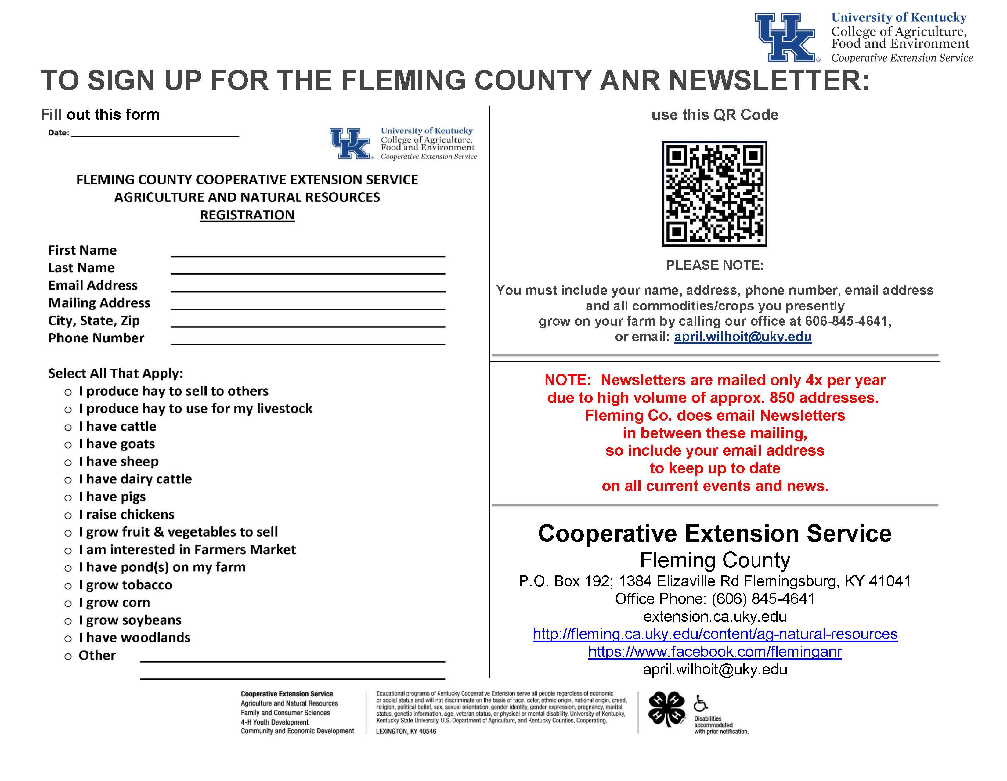 Sign up for the Fleming County ANR E-mail 
